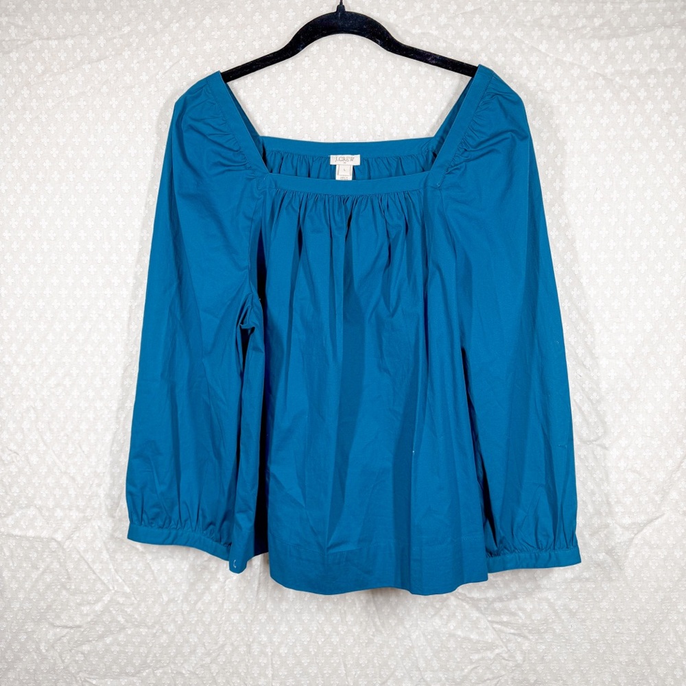 J. Crew NWT Teal Blue Square Neck Puff Sleeve Top
